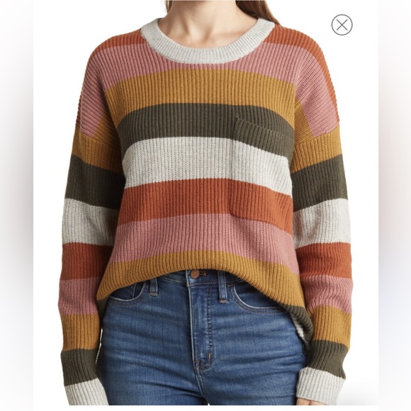 Madewell Sweaters - Madewell Striped Ribbed Knit Sweater XXL Pocket Crewneck Oversized